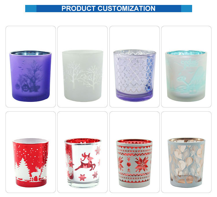 wholesale candle holder decoration custom painted LOGO Christmas Glass Cup candlestick