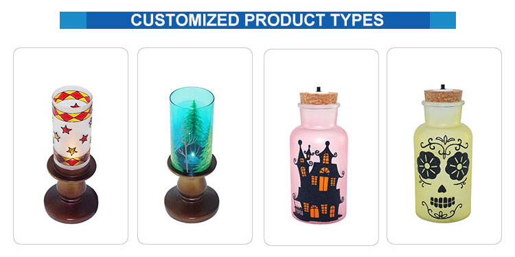 wholesale candle holder decoration custom painted LOGO Christmas Glass Cup candlestick