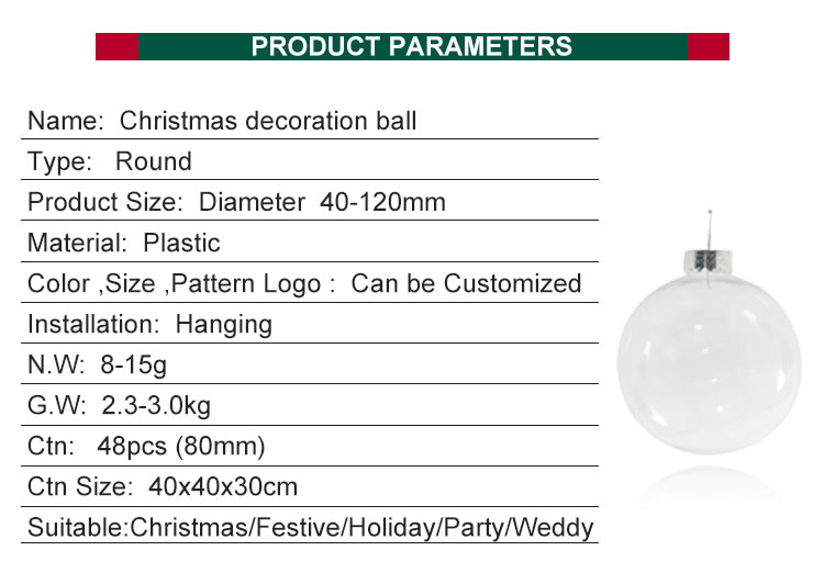 Design 8cm Shatterproof Christmas Decoration Ball Christmas Tree Clear Balls